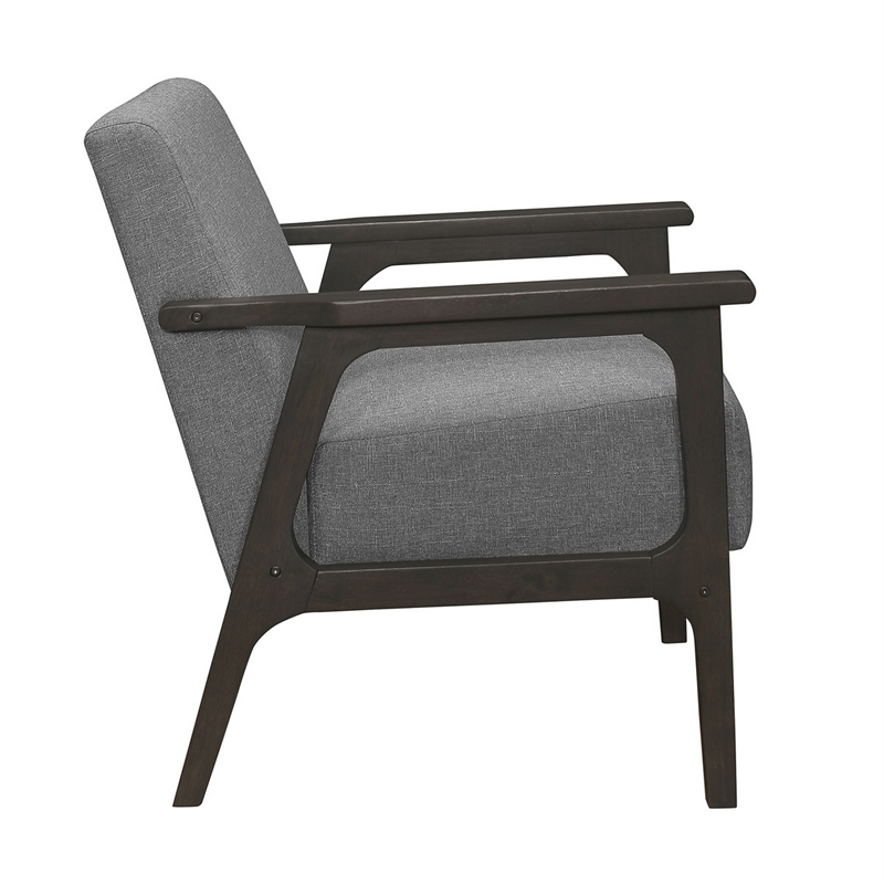 31 Inch Accent Chair- Gray Polyester- Antique Gray Solid Rubberwood