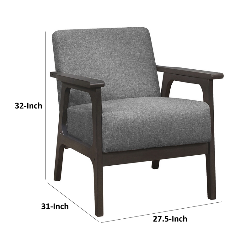 31 Inch Accent Chair- Gray Polyester- Antique Gray Solid Rubberwood