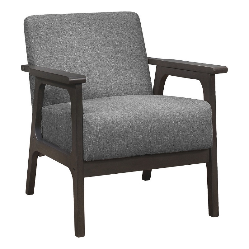 31 Inch Accent Chair- Gray Polyester- Antique Gray Solid Rubberwood