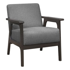 31 Inch Accent Chair- Gray Polyester- Antique Gray Solid Rubberwood
