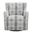 32 Inch Swivel Accent Chair- Gray Black Patterned Polyester- Solid Wood