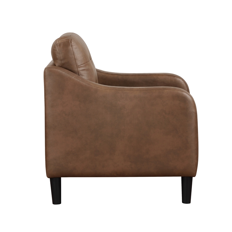 Orry 32 Inch Accent Chair- Tufted Back- Brown Microfiber- Black Solid Wood