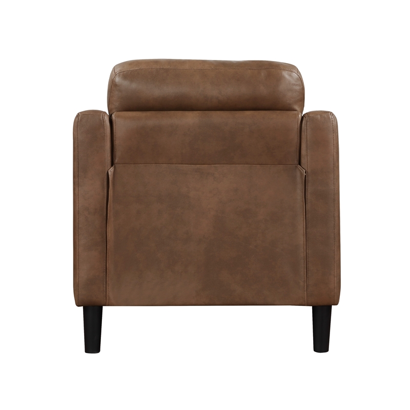 Orry 32 Inch Accent Chair- Tufted Back- Brown Microfiber- Black Solid Wood