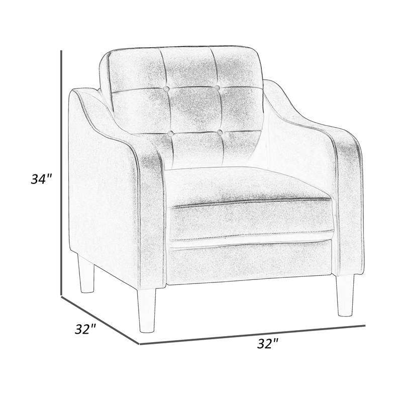 Orry 32 Inch Accent Chair- Tufted Back- Brown Microfiber- Black Solid Wood