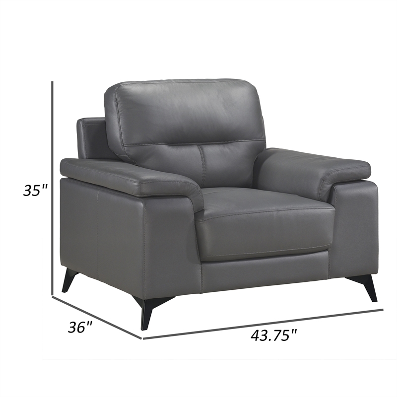 Mica 36 Inch Accent Chair- Dark Gray Top Grain and Faux Leather- Metal Legs