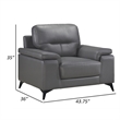 Mica 36 Inch Accent Chair- Dark Gray Top Grain and Faux Leather- Metal Legs