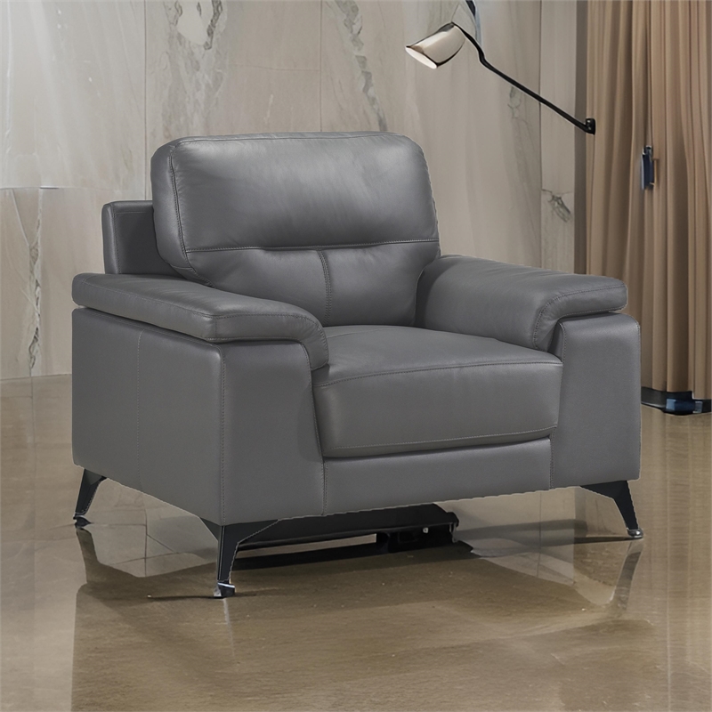 Mica 36 Inch Accent Chair- Dark Gray Top Grain and Faux Leather- Metal Legs