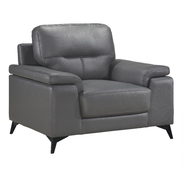 Mica 36 Inch Accent Chair- Dark Gray Top Grain and Faux Leather- Metal Legs