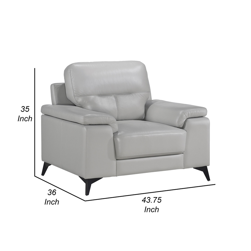 Mica 36 Inch Accent Chair- Metal Legs Light Gray Top Grain and Faux Leather