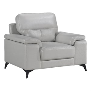 Mica 36 Inch Accent Chair- Metal Legs Light Gray Top Grain and Faux Leather