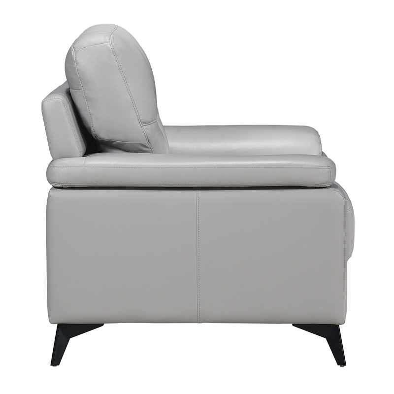 Mica 36 Inch Accent Chair- Metal Legs Light Gray Top Grain and Faux Leather