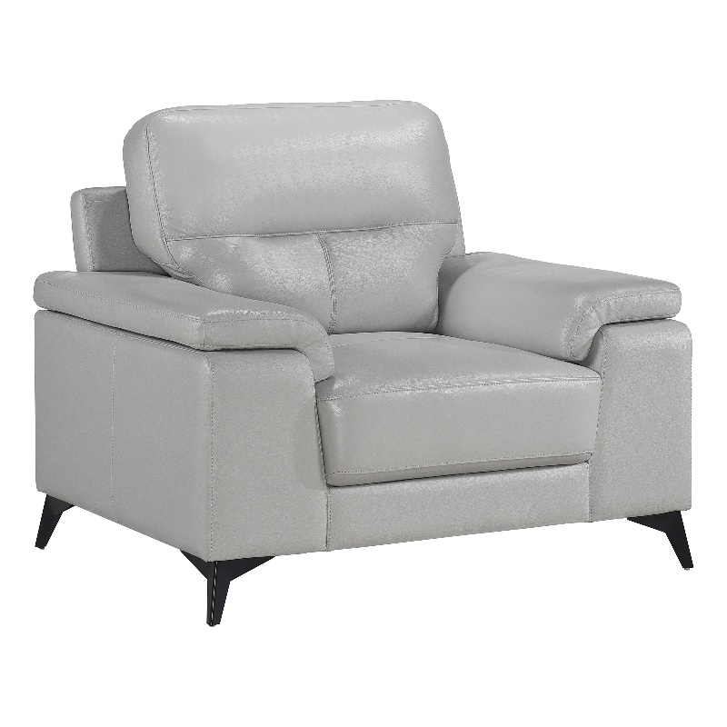 Mica 36 Inch Accent Chair- Metal Legs Light Gray Top Grain and Faux Leather