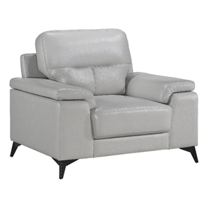 Mica 36 Inch Accent Chair- Metal Legs Light Gray Top Grain and Faux Leather