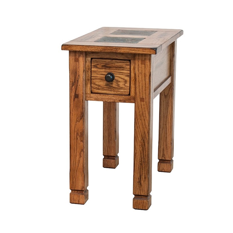 Marv Accent Chair Side Table- 25 Inch Rectangular Top- Drawer- Brown