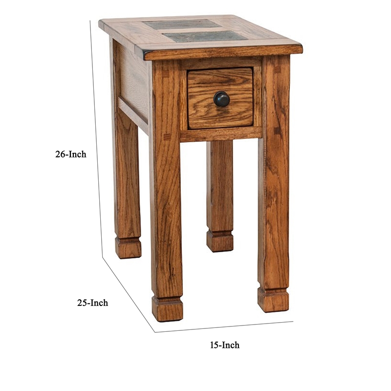 Marv Accent Chair Side Table- 25 Inch Rectangular Top- Drawer- Brown