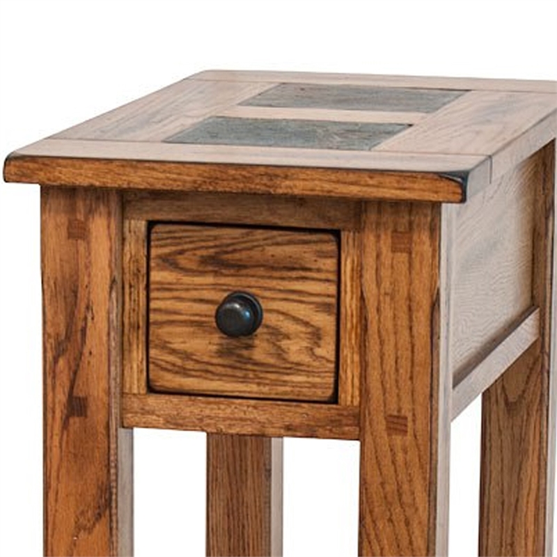 Marv Accent Chair Side Table- 25 Inch Rectangular Top- Drawer- Brown