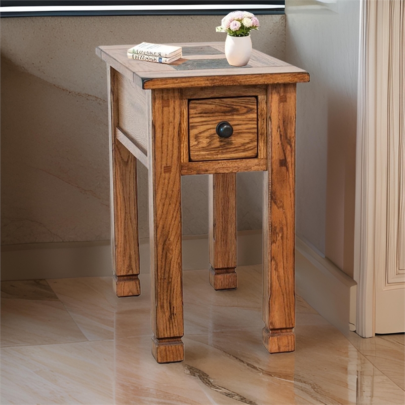 Marv Accent Chair Side Table- 25 Inch Rectangular Top- Drawer- Brown