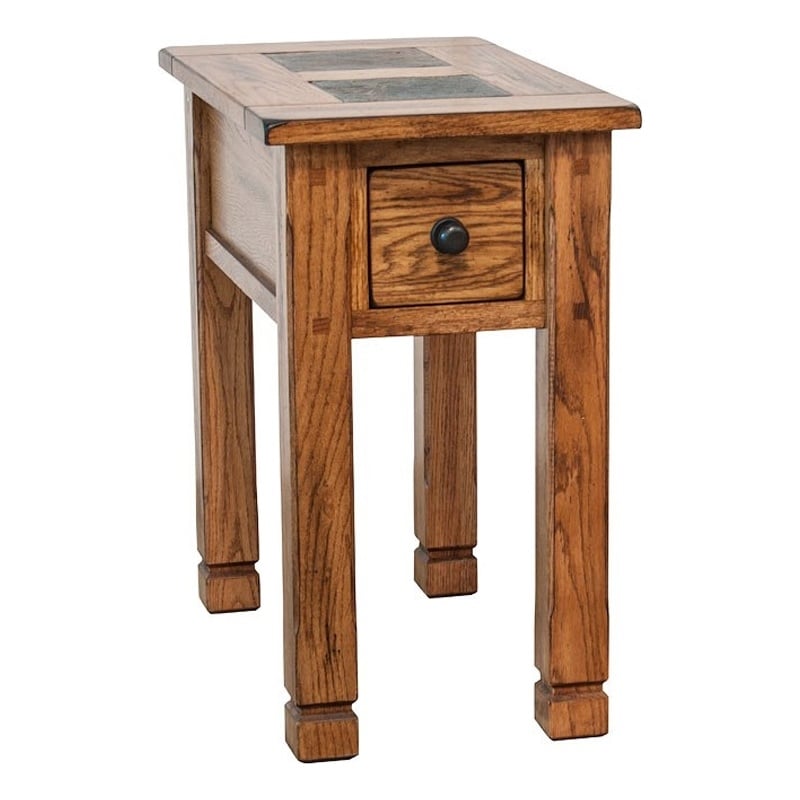 Marv Accent Chair Side Table- 25 Inch Rectangular Top- Drawer- Brown