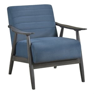 Tira 32 Inch Accent Chair- Channel Stitched- Blue Velvet- Gray Solid Wood
