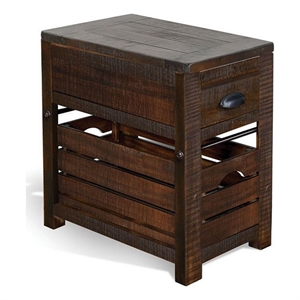 Flint Accent Chairside Table- 1 Drawer- Crate- 26 Inch Dark Brown Wood