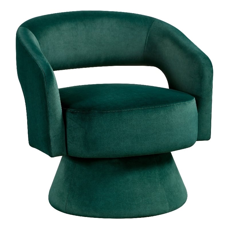 Lessa Swivel Accent Chair- Emrald Green- Round Base- Soft Foam Cushion