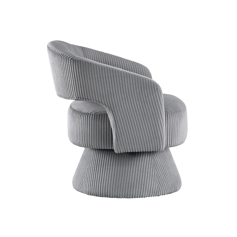 Rayne Swivel Accent Chair- Dark Gray Corduroy- Round Metal Swivel Base