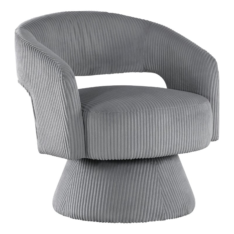 Rayne Swivel Accent Chair- Dark Gray Corduroy- Round Metal Swivel Base