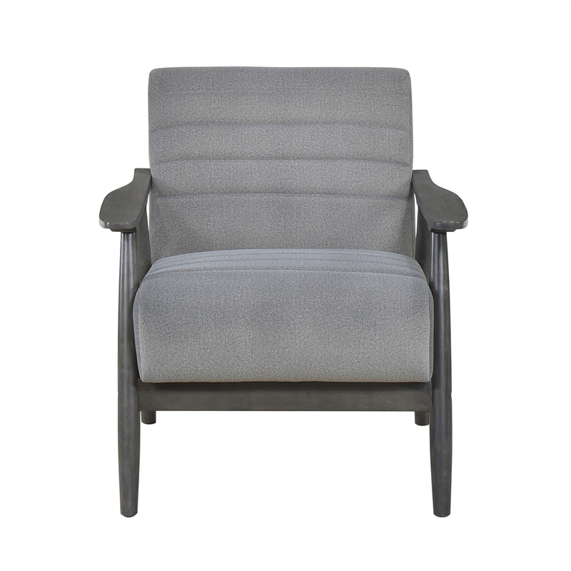 Tira 32 Inch Accent Chair- Channel Stitched- Gray Velvet- Solid Wood Frame