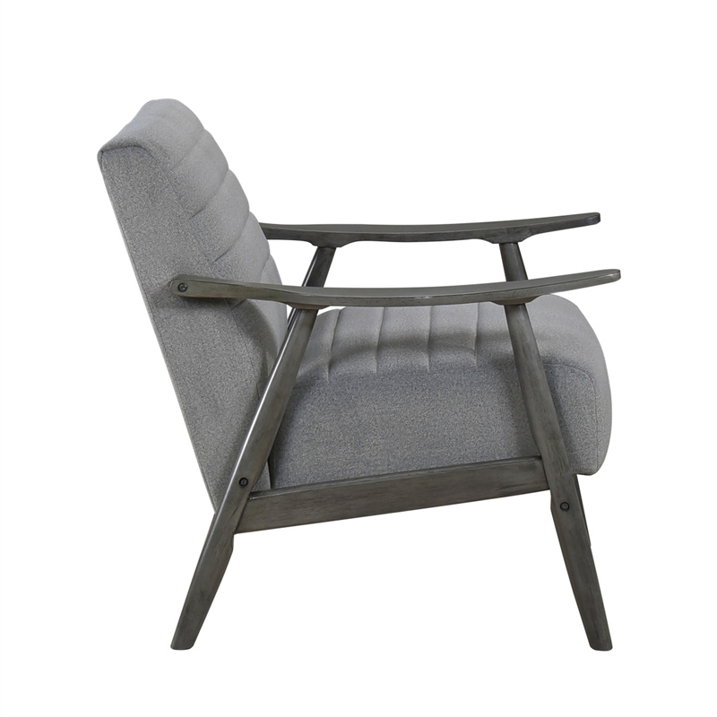 Tira 32 Inch Accent Chair- Channel Stitched- Gray Velvet- Solid Wood Frame