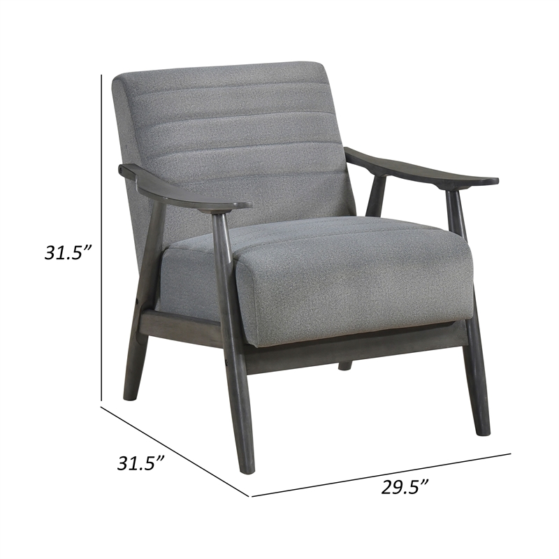 Tira 32 Inch Accent Chair- Channel Stitched- Gray Velvet- Solid Wood Frame