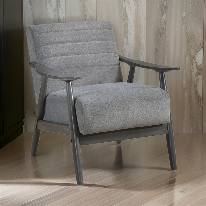 Tira 32 Inch Accent Chair- Channel Stitched- Gray Velvet- Solid Wood Frame