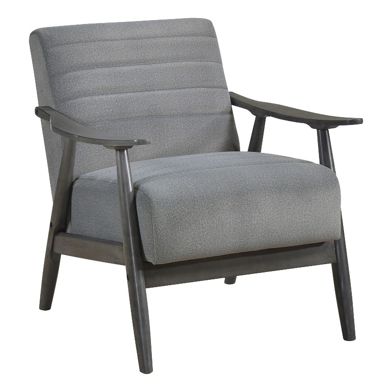 Tira 32 Inch Accent Chair- Channel Stitched- Gray Velvet- Solid Wood Frame