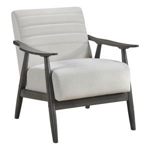 Tira 32 Inch Accent Chair- Channel Stitched- White Velvet- Gray Solid Wood