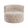 Alix 33 Inch Swivel Accent Chair- Round Design- Button Tufted Beige Velvet