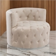 Alix 33 Inch Swivel Accent Chair- Round Design- Button Tufted Beige Velvet