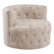 Alix 33 Inch Swivel Accent Chair- Round Design- Button Tufted Beige Velvet