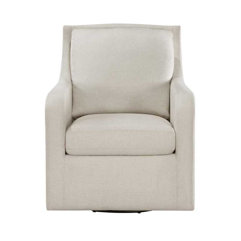 36 Inch Swivel Accent Chair- Sloped Track Arms- Textured Beige Polyester