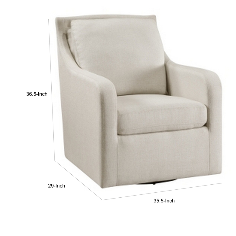 36 Inch Swivel Accent Chair- Sloped Track Arms- Textured Beige Polyester