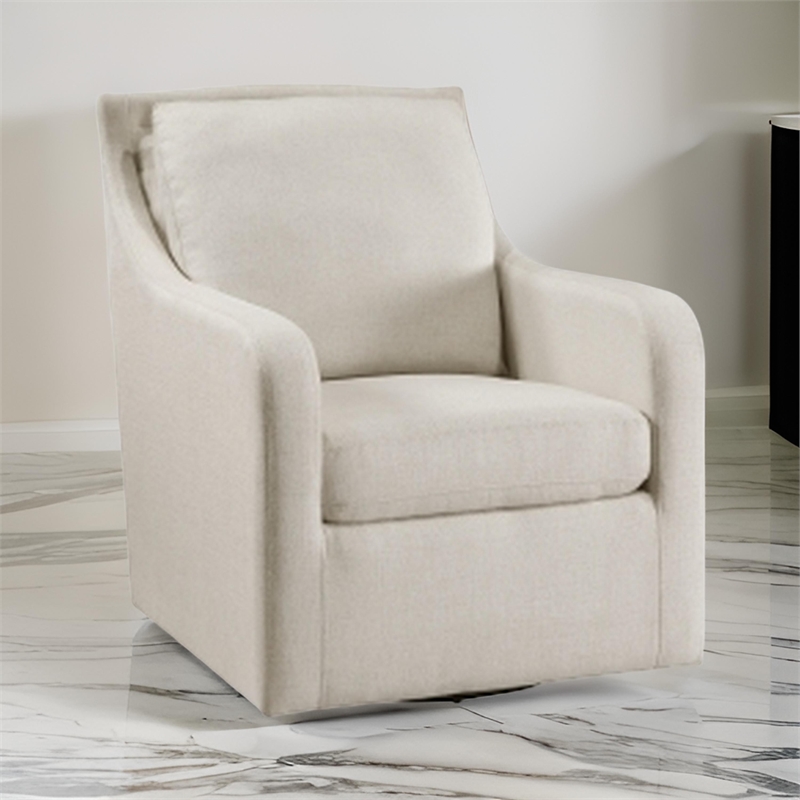 36 Inch Swivel Accent Chair- Sloped Track Arms- Textured Beige Polyester