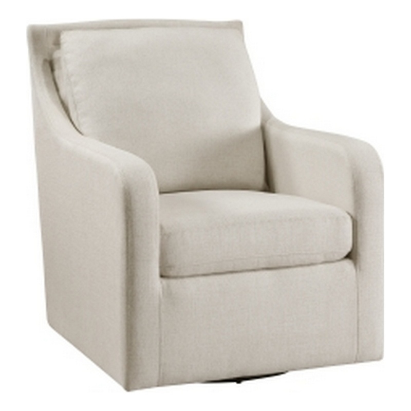 36 Inch Swivel Accent Chair- Sloped Track Arms- Textured Beige Polyester
