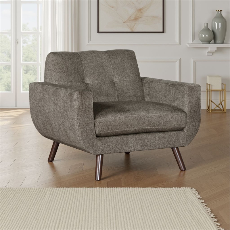 Jany Accent Chair- Tufted Brown Textured Microfiber- Walnut Tone
