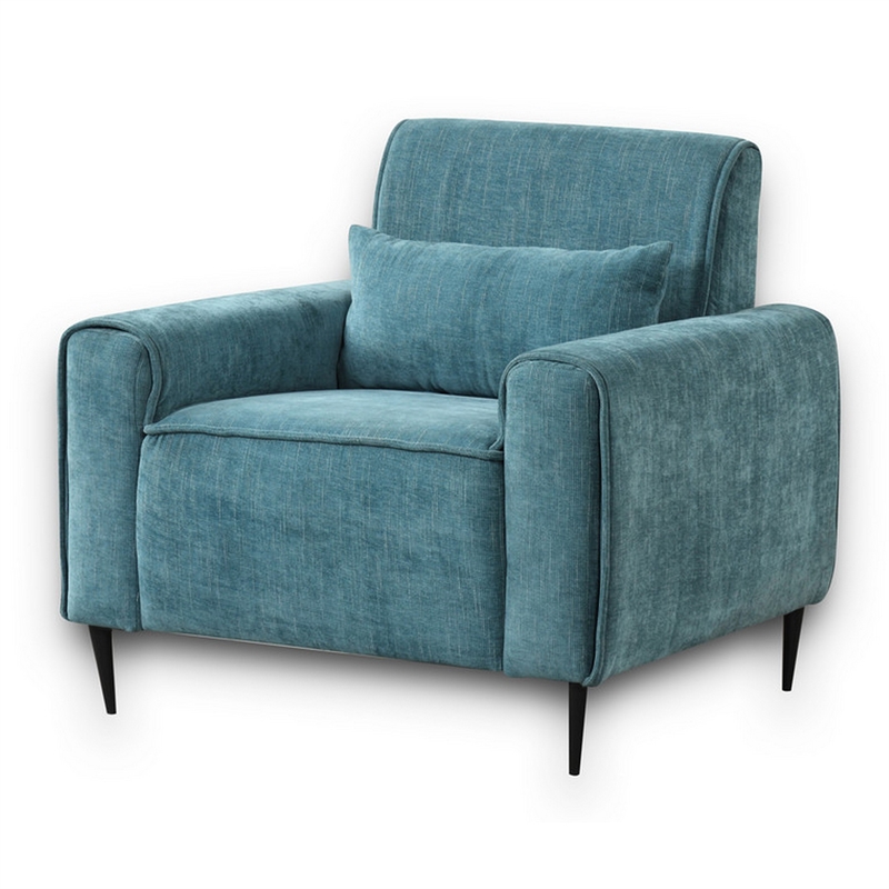 Tiu 39 Inch Accent Chair- Lumbar Pillow- Blue Chenille- Metal- Solid Wood