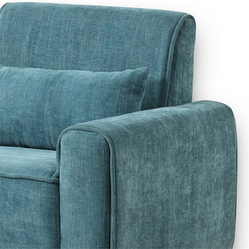 Tiu 39 Inch Accent Chair- Lumbar Pillow- Blue Chenille- Metal- Solid Wood