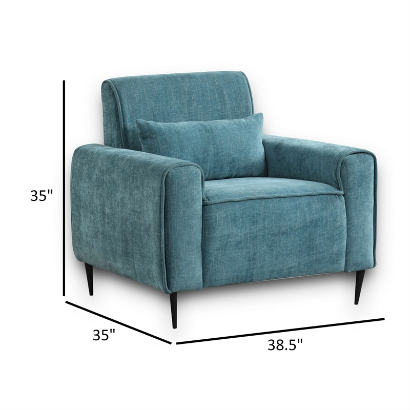 Tiu 39 Inch Accent Chair- Lumbar Pillow- Blue Chenille- Metal- Solid Wood