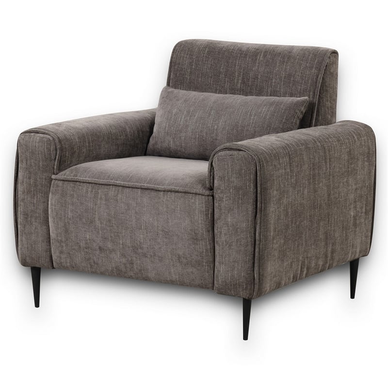 Tiu 39 Inch Accent Chair- Lumbar Pillow- Gray Chenille- Metal- Solid Wood