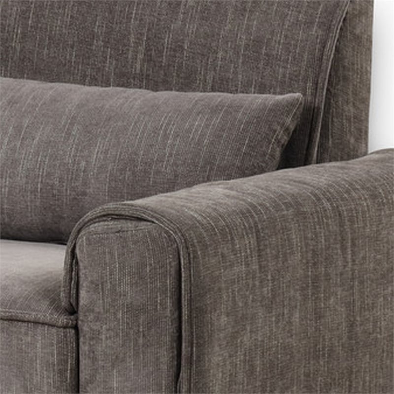 Tiu 39 Inch Accent Chair- Lumbar Pillow- Gray Chenille- Metal- Solid Wood