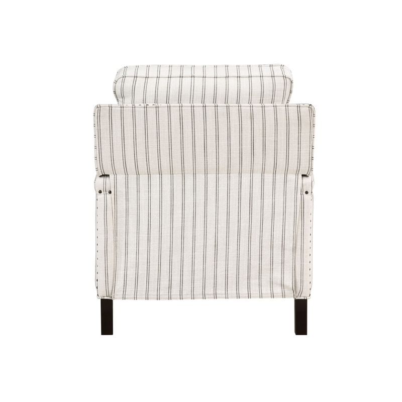Claire 34 Inch Accent Chair- Push Recliner- Beige Gray Polyester Pinstripes
