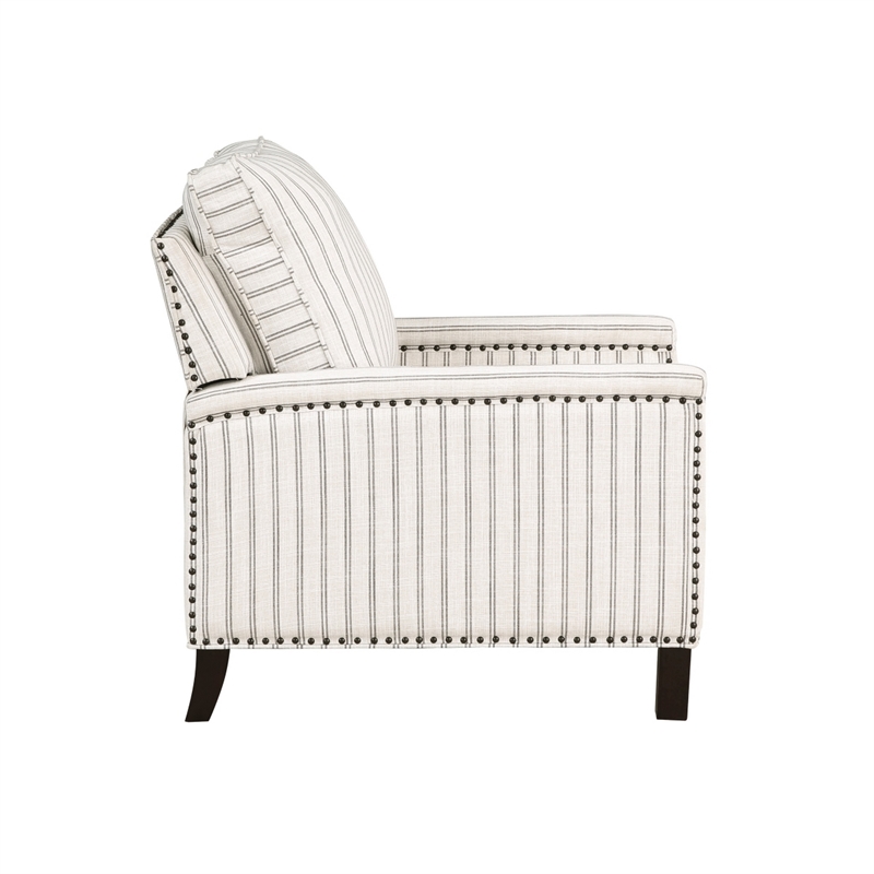 Claire 34 Inch Accent Chair- Push Recliner- Beige Gray Polyester Pinstripes