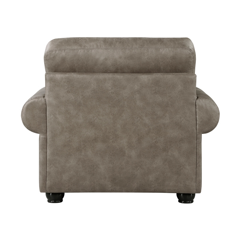Jade 41 Inch Accent Chair- Taupe Brown Microfiber- 1 Decor Pillow- Wood