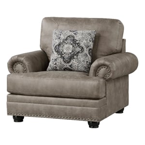 Jade 41 Inch Accent Chair- Taupe Brown Microfiber- 1 Decor Pillow- Wood